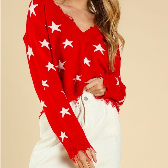 Wild Honey Sweaters - Wild Honey Distressed Star Knit Sweater (Sz Small)